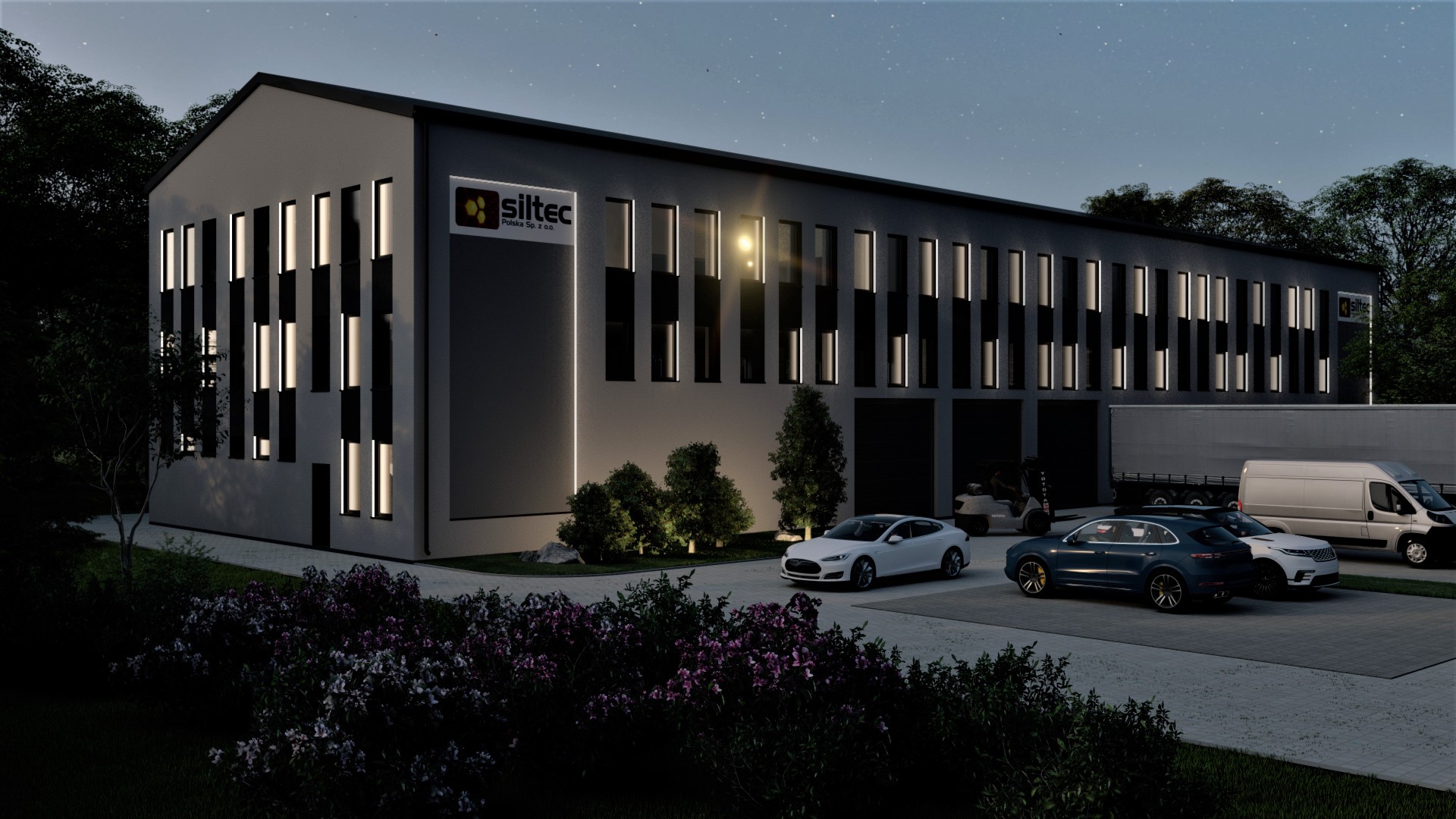 Siltec Polska facility in Cieszyn, Poland - Night view